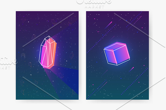 Neon gemstones, mineral crystals in Illustrations - product preview 1