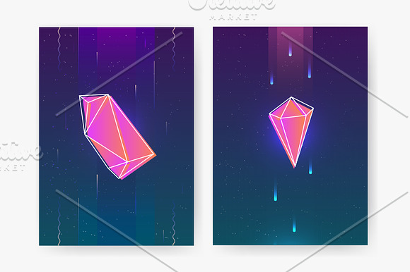 Neon gemstones, mineral crystals in Illustrations - product preview 2
