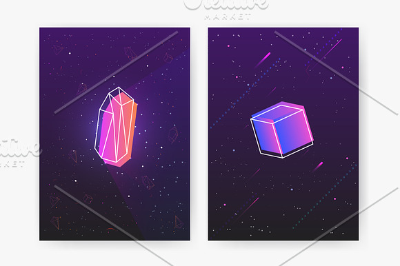 Neon gemstones, mineral crystals in Illustrations - product preview 4