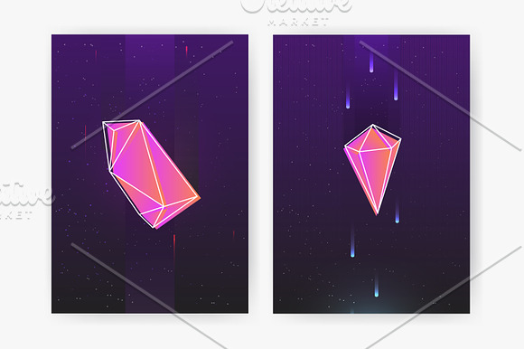 Neon gemstones, mineral crystals in Illustrations - product preview 5