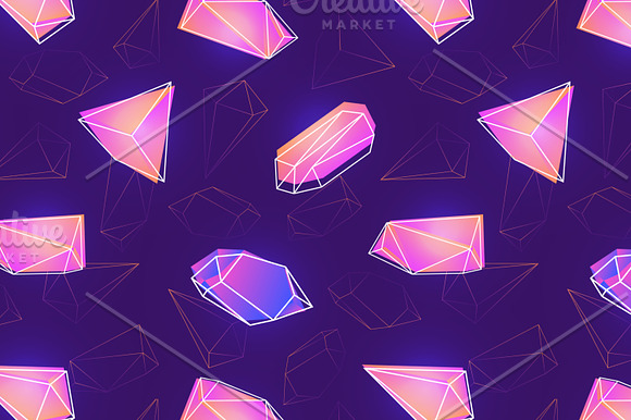 Neon gemstones, mineral crystals in Illustrations - product preview 7