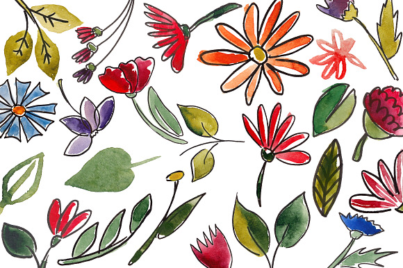 Watercolor plants and flowers in Illustrations - product preview 1