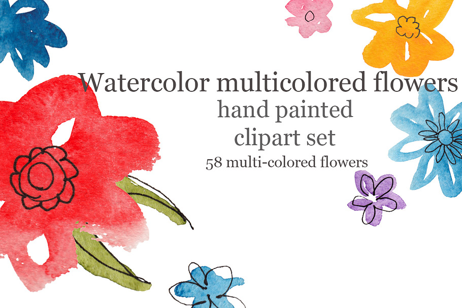 Watercolor plants and flowers