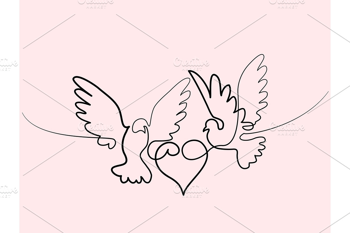 Flying two pigeons with heart logo in Illustrations - product preview 8