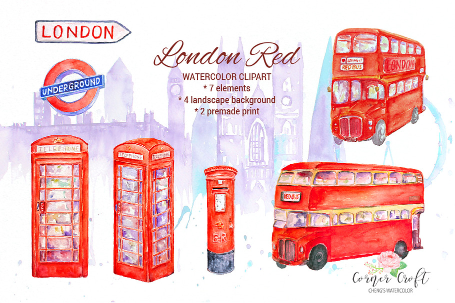 Watercolor London Red in Illustrations - product preview 8
