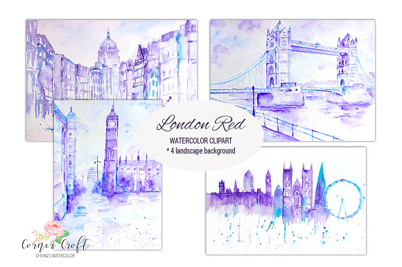 Watercolor London Red in Illustrations - product preview 1