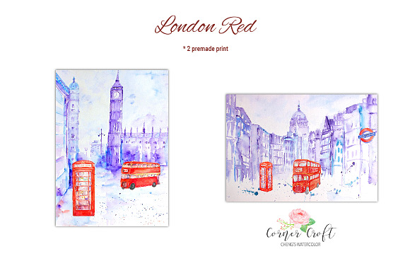 Watercolor London Red in Illustrations - product preview 2