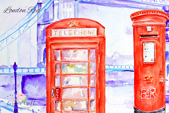 Watercolor London Red in Illustrations - product preview 3