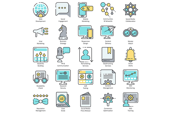 SEO Internet Marketing Icons | Aqua in Marketing Icons - product preview 1