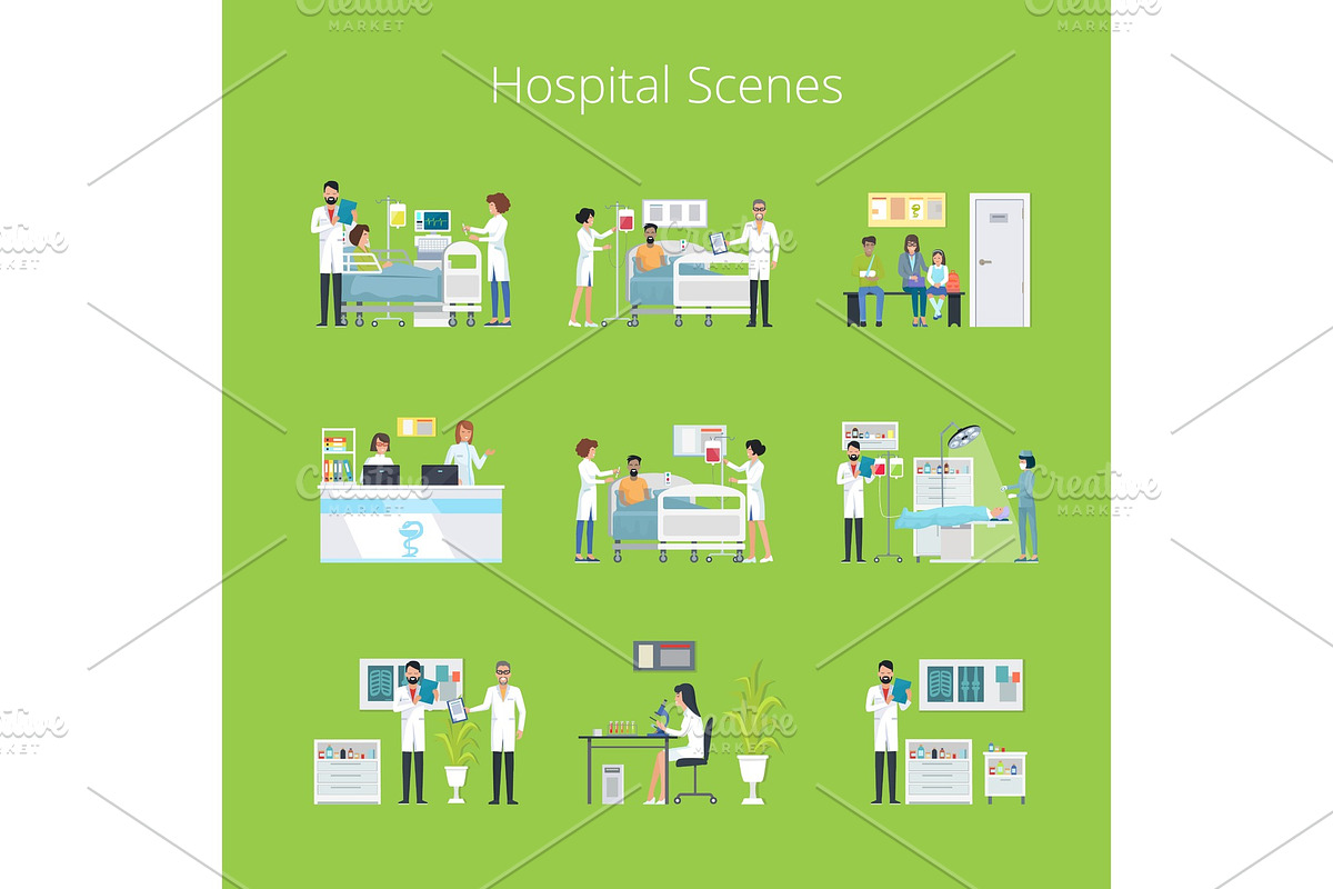 Hospital Scenes and Services Vector Illustration in Illustrations - product preview 8