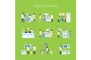 Hospital Scenes and Services Vector Illustration