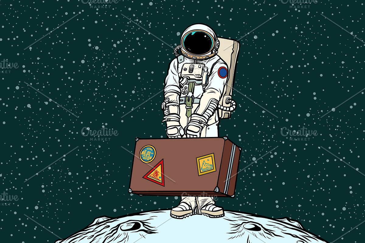 Astronaut traveler with travel suitcase in Illustrations - product preview 8