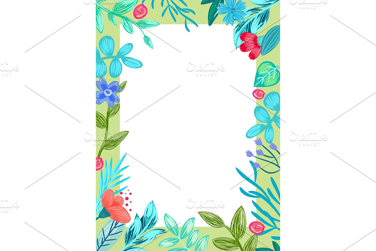 Frame with Flowers and Leaves Vector Illustration in Illustrations - product preview 8
