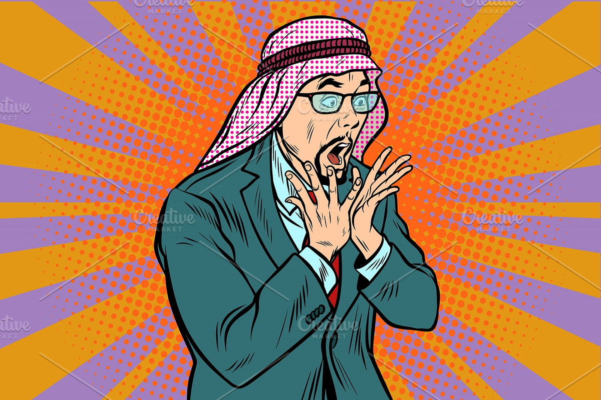 Arab businessman surprised, emotional reaction in Illustrations - product preview 8