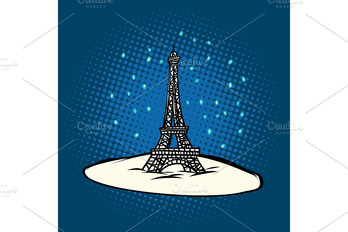Eiffel tower in winter snowing in Illustrations - product preview 8