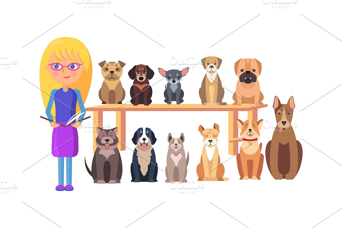 Schoolkid with Book and Dog Group Different Breeds in Illustrations - product preview 8
