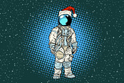 Christmas lone astronaut in the Santa hat