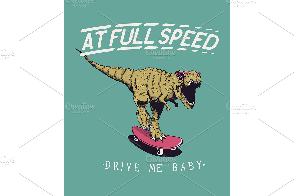 tyrannosaur rex rides on skateboard in Illustrations - product preview 8