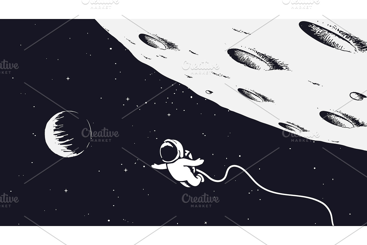Spaceman flying near the Moon in Illustrations - product preview 8