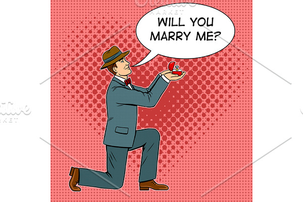 Marriage proposal pop art vector illustration