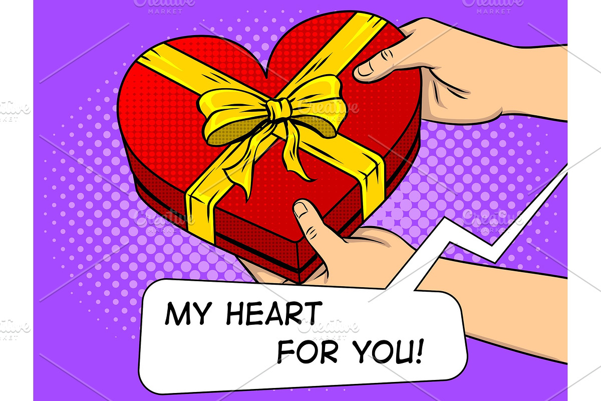 Red heart shaped gift box pop art vector in Objects - product preview 8