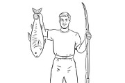 Fisherman with fish coloring book vector