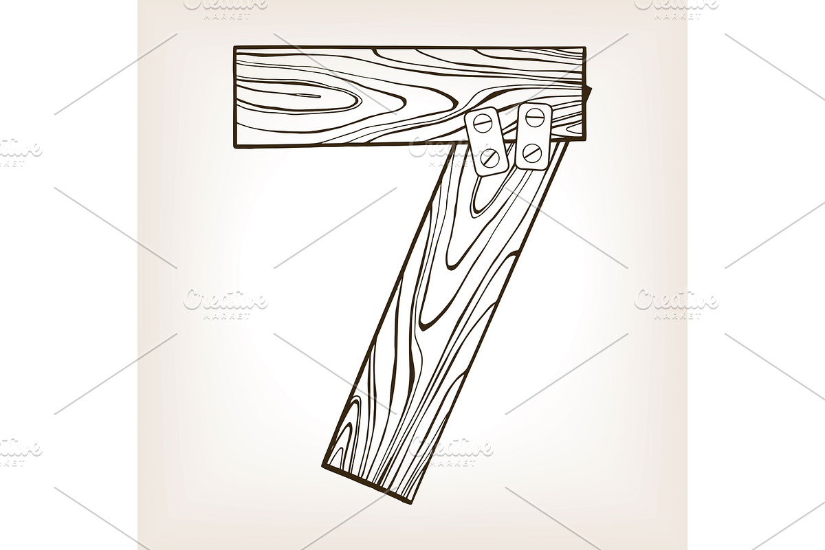 Wooden number 7 engraving vector illustration in Illustrations - product preview 8