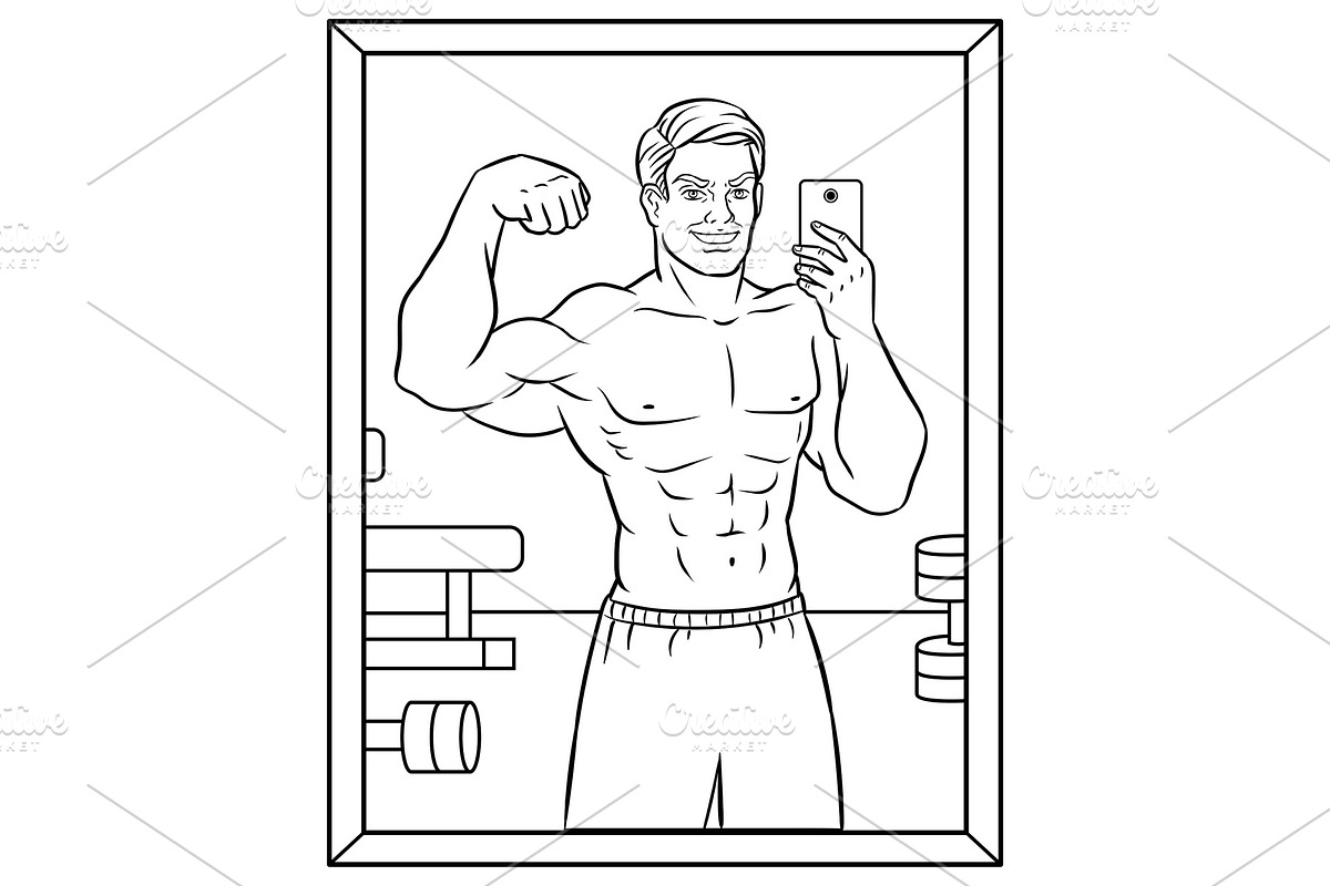 Body builder selfie coloring book vector in Objects - product preview 8