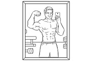 Body builder selfie coloring book vector