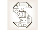 Mechanical letter S engraving vector illustration