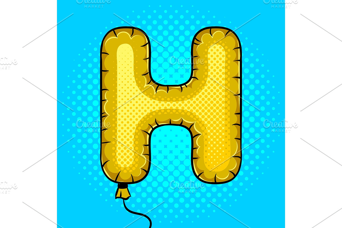 Air balloon in shape of letter H pop art vector in Objects - product preview 8