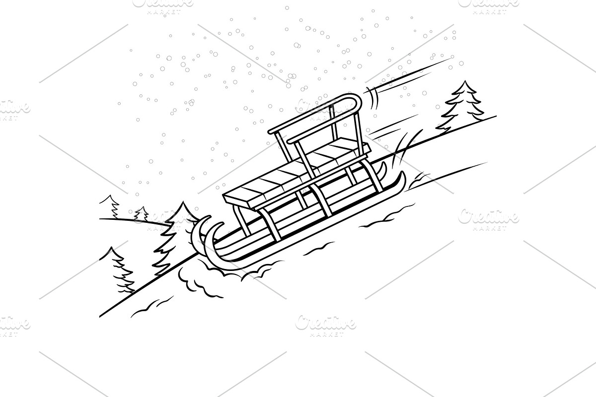 Sledge slide down hill coloring book vector in Illustrations - product preview 8