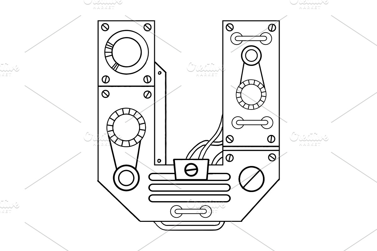 Mechanical letter U engraving vector illustration in Illustrations - product preview 8
