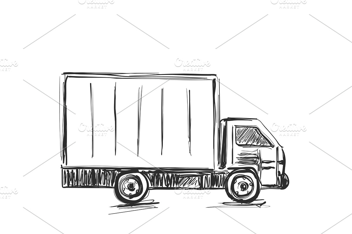 Sketch logistics and delivery poster. Hand drawn vector illustration in Illustrations - product preview 8