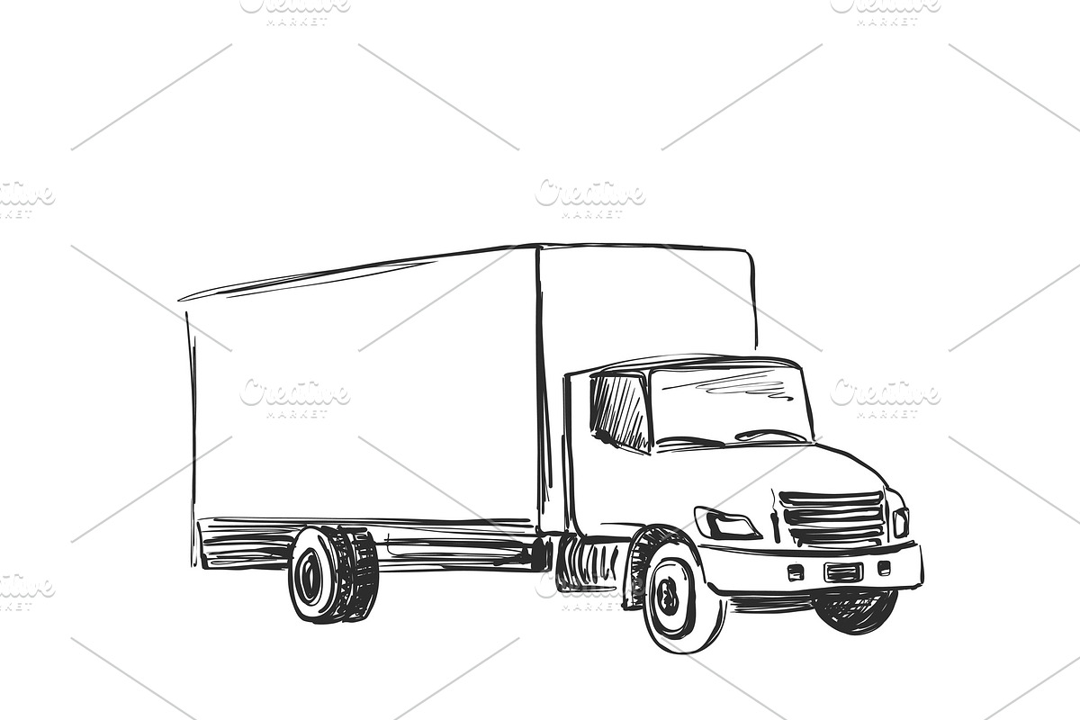 Sketch logistics and delivery poster. Hand drawn vector illustration in Illustrations - product preview 8