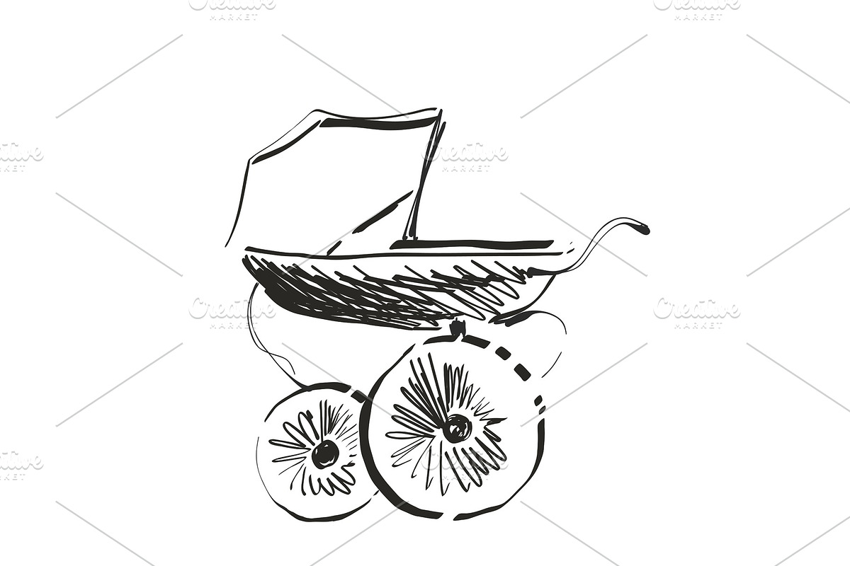 Baby carriage sketch. Hand drawn vector illustration in Objects - product preview 8