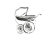 Baby carriage sketch. Hand drawn vector illustration