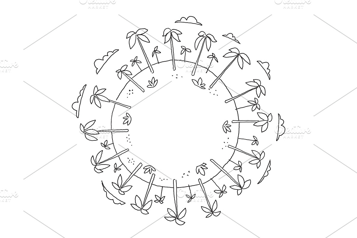 Round illustration palm island travel tourism holidays world planet. Place for text. Hand drawn vector stock illustration. in Illustrations - product preview 8