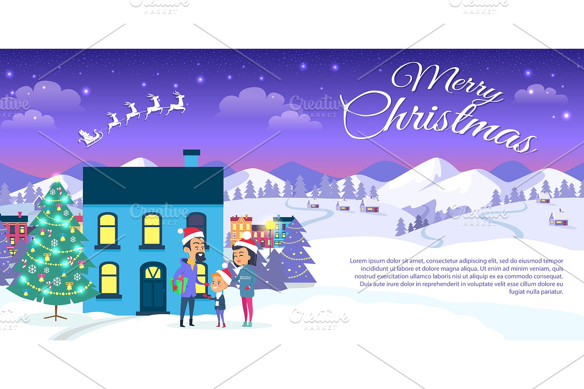 Merry Christmas on City and Blue Sky Background in Illustrations - product preview 8