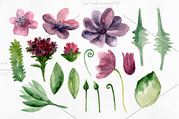 Watercolor purple flowers clip art in Illustrations - product preview 1