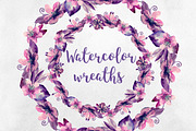 Watercolor purple floral wreaths