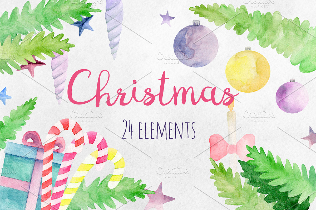 Watercolor Christmas clip art in Illustrations - product preview 8