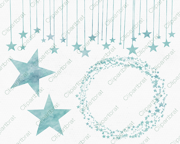Aqua Watercolor Swirling Stars in Illustrations - product preview 2