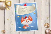 Christmas card with cute fox