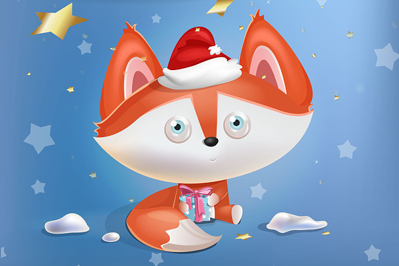 Christmas card with cute fox in Illustrations - product preview 1