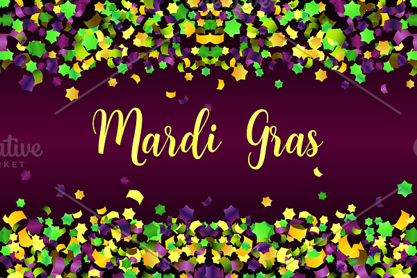 Mardi Gras colorful falling confetti