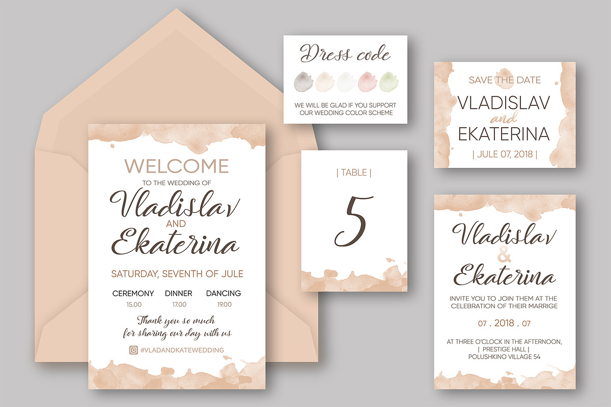 Pink Watercolor Wedding Suite in Wedding Templates - product preview 8