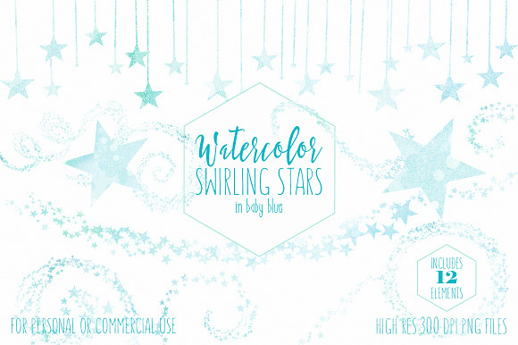 Watercolor Star Trails in Baby Blue in Illustrations - product preview 1