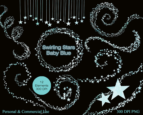 Watercolor Star Trails in Baby Blue in Illustrations - product preview 2