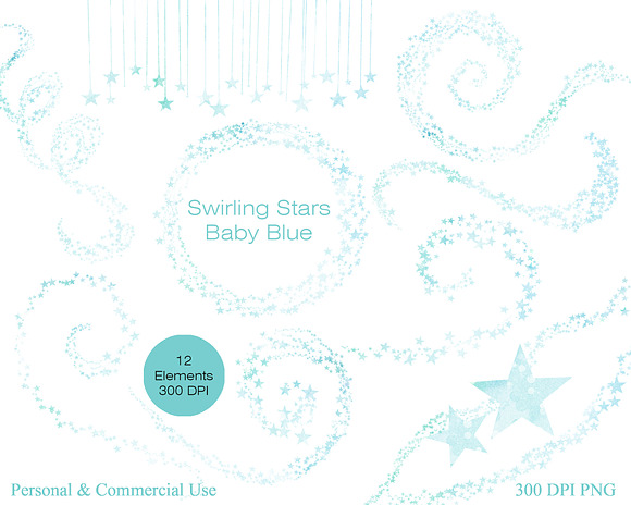 Watercolor Star Trails in Baby Blue in Illustrations - product preview 3